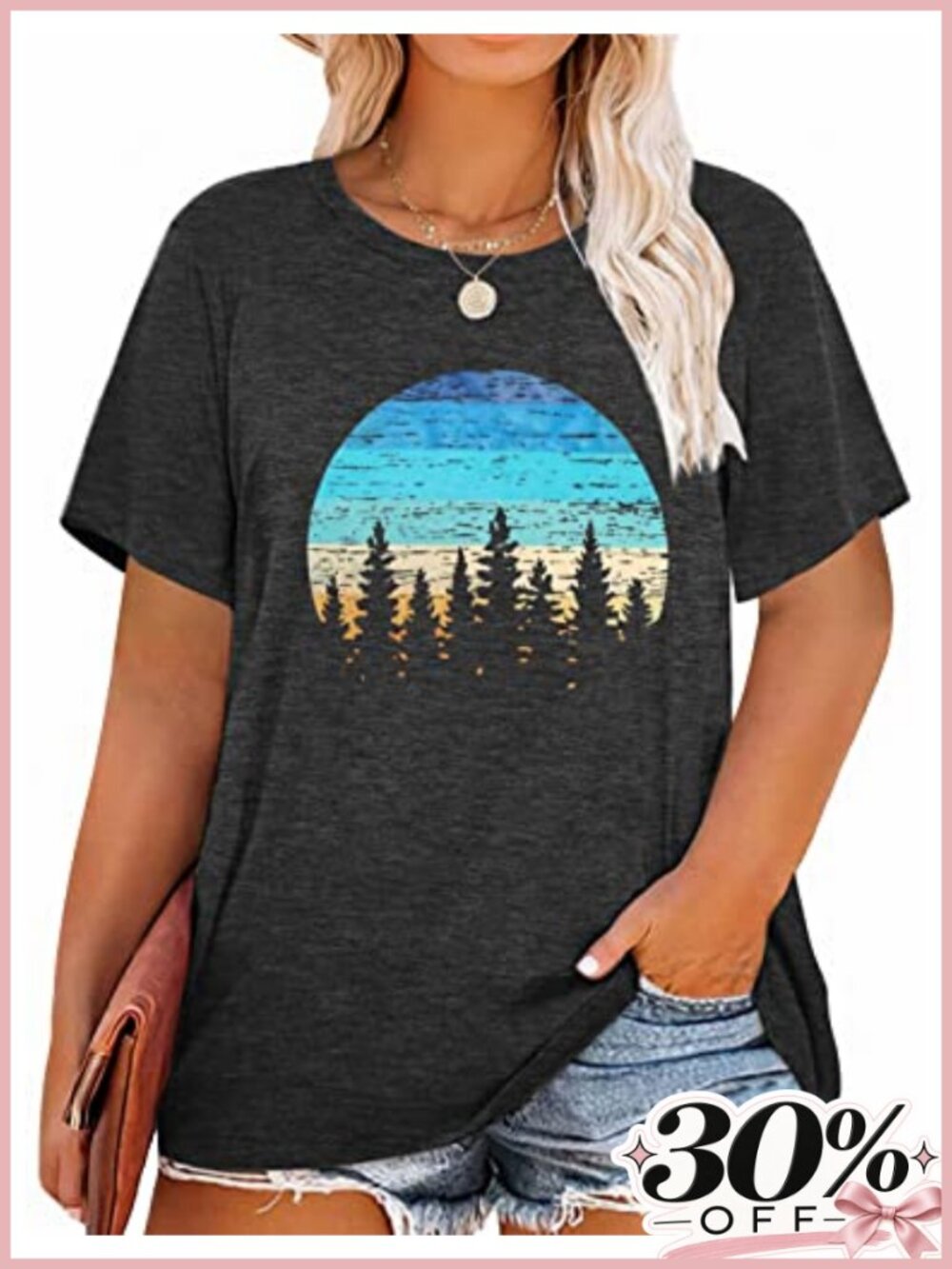 Plus Size Women's Cute Graphic T-Shirt Short Sleeve Loose Fit Sunset